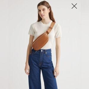 Quince Italian Pebbled Leather Sling Bag in Cognac